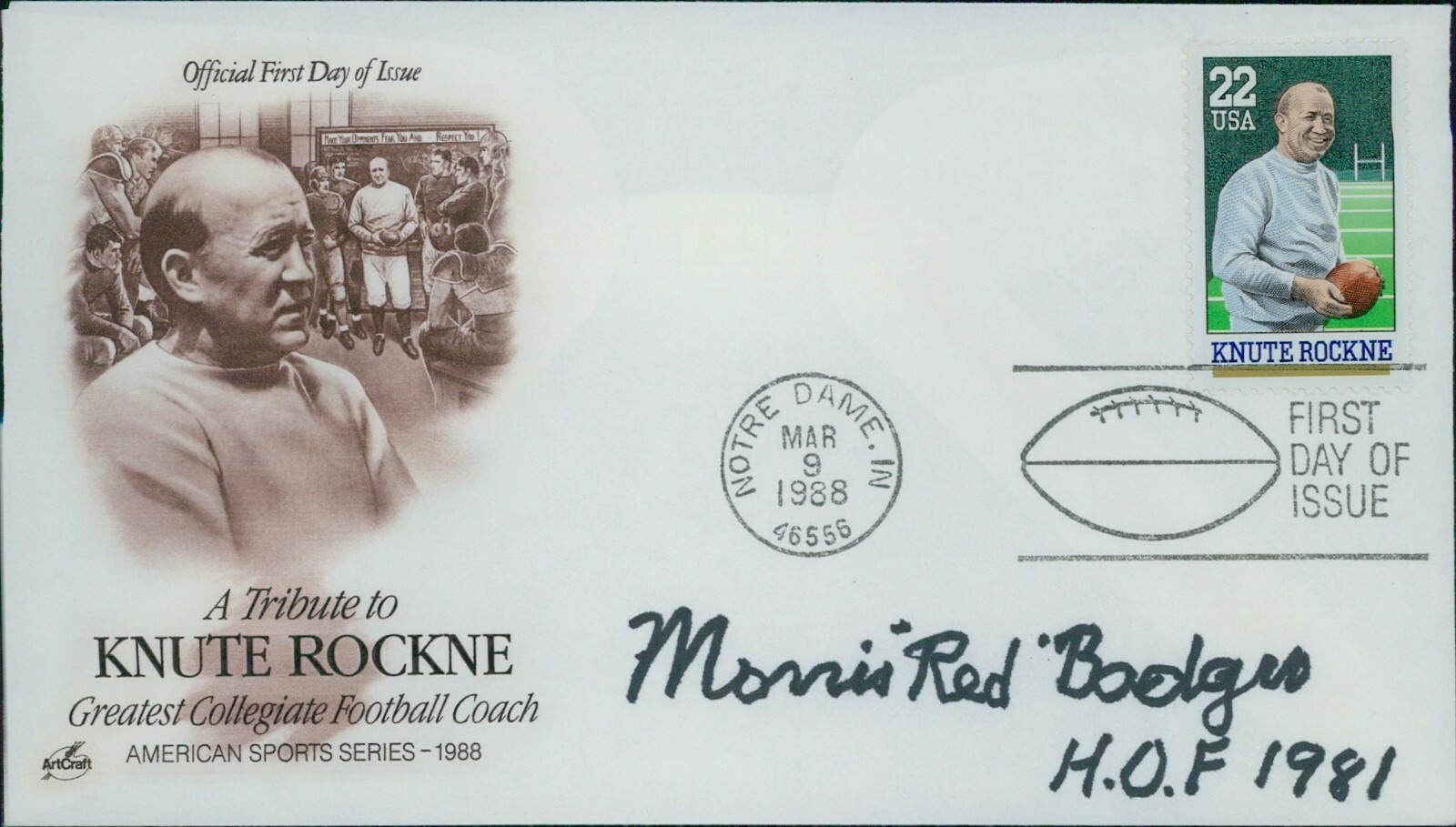 Red Badgro Autographed Signed Tribute To Knute Rockne Fdi Cachet JSA Authenticated 