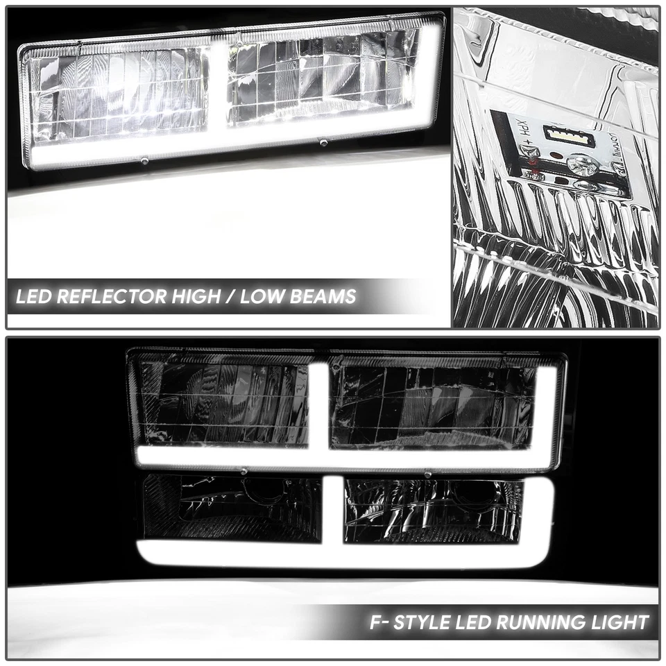 Faros cromados/ámbar para camioneta Chevy C/K Suburban Tahoe F-LED DRL para camioneta Chevy C/K 1994-2000 Foto 3 de 4
