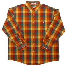Vintage ORVIS Long Sleeve Button Shirt Orange Red Green Plaid XL