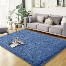qulint 3x5 Area Rug for Bedroom, Fluffy Soft Blue Shag Rugs for Living Room, ...