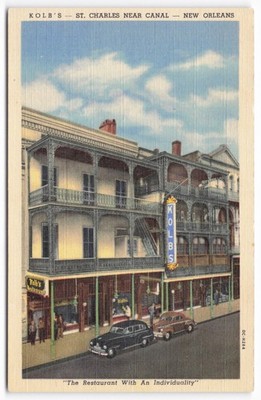 Vintage KOLB'S Restaurant New Orleans Linen Postcard St. Charles Canal