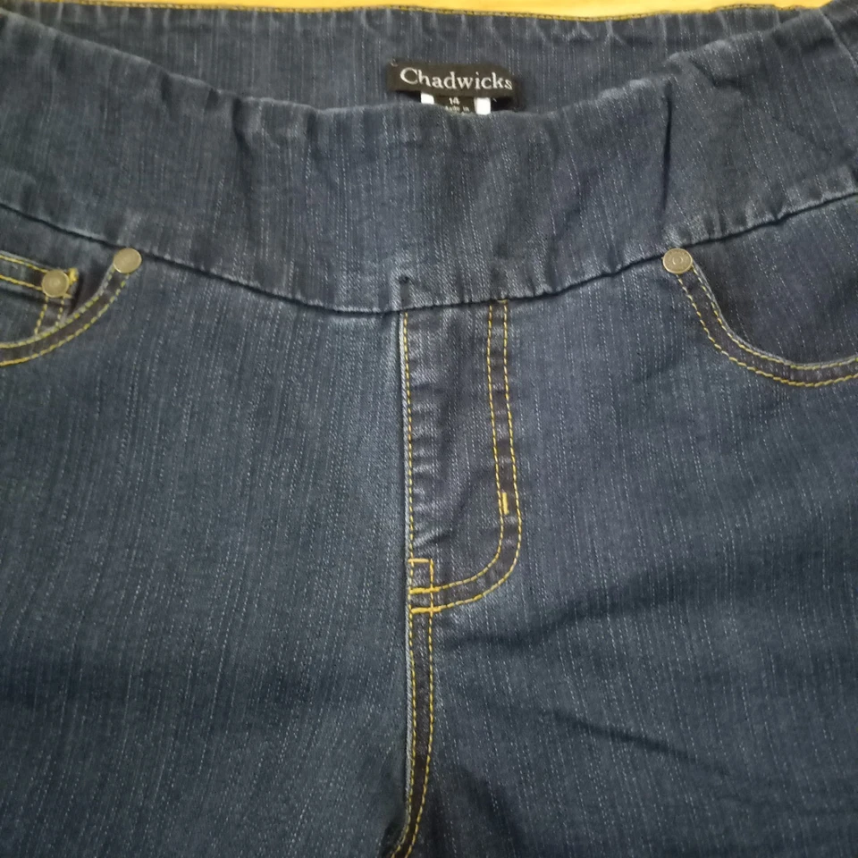 全新 Chadwicks 女式深色水洗牛仔裤,尺寸 14,弹力腰围,无拉链宽腿袋 — 第 4/4 张图片
