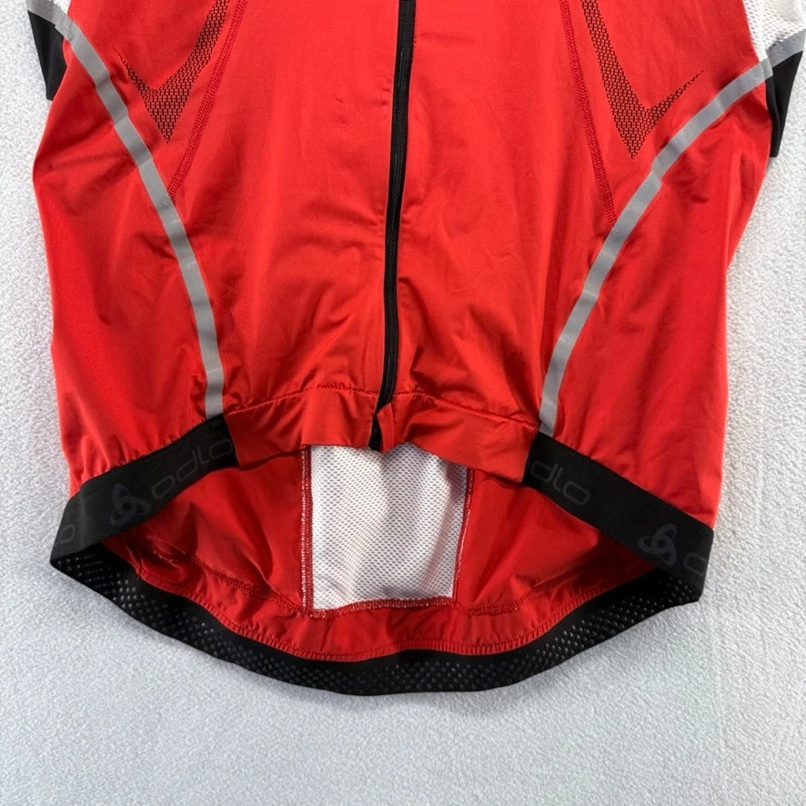 Camiseta deportiva de ciclismo Odlo para hombre grande roja blanca bolsillos de carreras cremallera completa entrenamiento Foto 2 de 4