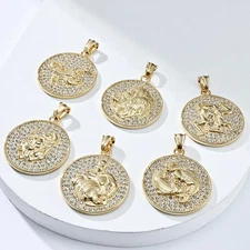 12 Constellation Stainless Steel Zodiac Sign Circular Horoscope Pendant Necklace