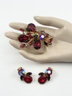 Vintage Beau Jewels Brooch & Earrings Set W/ Red, AB and Purple Rhinestones — photo 2