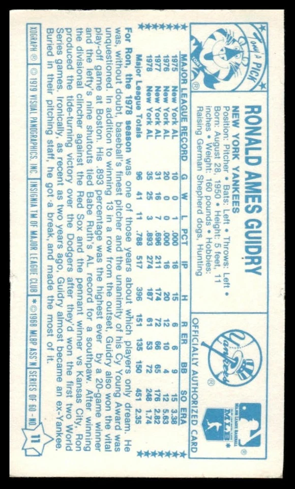 1979 Kellogg's 3-D Super Stars #11b Ron Guidry - Image 2 of 2