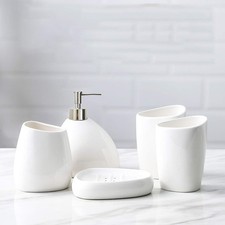 White Ceramic Bathroom Accessory Set, Bathroom Vanity Countertop Set, Bathroo...