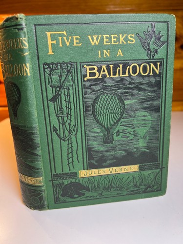 Antikes viktorianisches Buch verziert ausgefallen vergoldet 1887 Jules Verne fünf Wochen Ballon - Bild 2 von 24