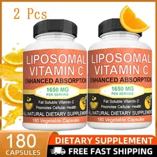 2 Pack Liposomal Vitamin C Supplement 1650mg High-Absorption Capsules 360 Count