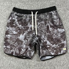 Vuori Swim Shorts Mens L 4-Way Stretch Quick Dry Boardshorts Gray Print Elastic