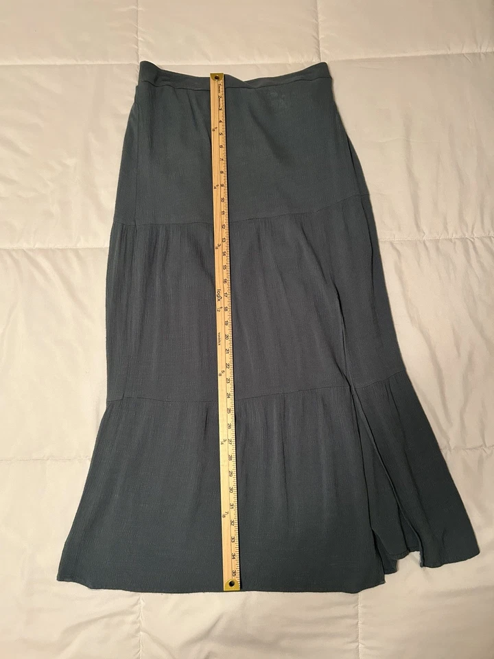 Nine West Maxi Skirt Size M Green Tiered 100% Cotton - Image 3 of 4