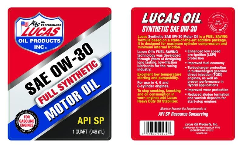 Lucas High Performance Synthetic Racing Oil 20W50 1 Quart Universal Fit