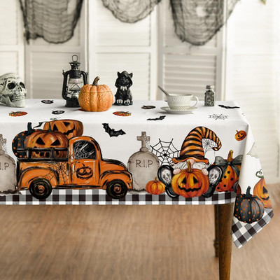 Halloween Tablecloth 60 X 84 Inch Rectangular Ghost Pumpkin | Washable Table Cov