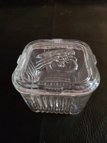 Vintage Federal Glass Refrigerator Dish Lid With Vegetable Design~chip on lid