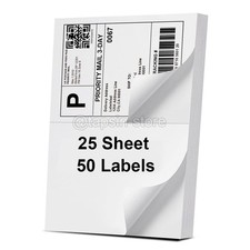 50 Shipping Labels 8.5" x 5.5" Half Sheets Blank Label Self Adhesive 2 Per Sheet