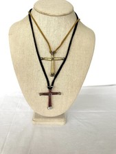 Lot Of 2 Silver Tone Horseshoe Nail Cross Pendant w/Leather Strip Necklaces
