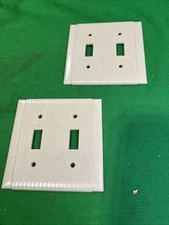 2 Arrow H&H Uniline Ivory Double 2 Gang Light Switch Plate Cover Ribbed MCM