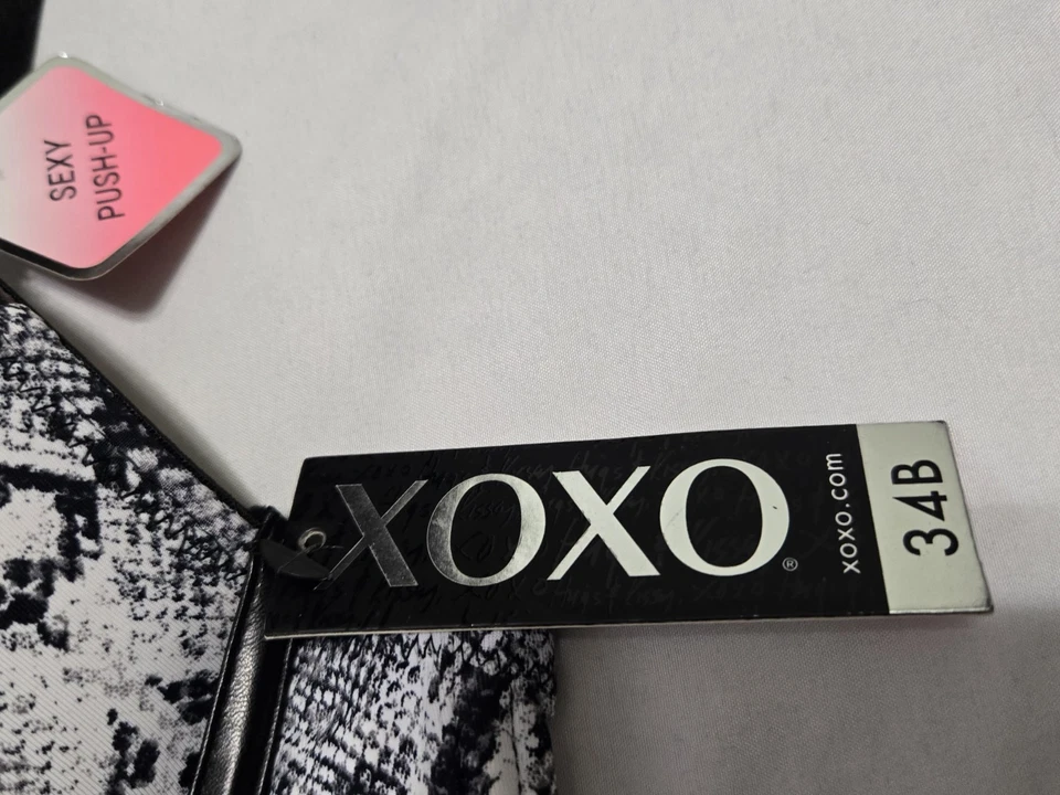 XOXO Sexy Sujetador Push Up Acolchado Negro Blanco Estampado de Reptiles Con Aros 34B ¡Nuevo! Foto 3 de 4