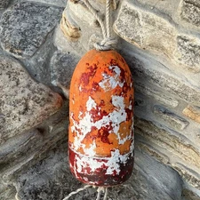 Authentic Maine Lobster Buoy Pot Float Nautical Decor Orange Multi Weathered