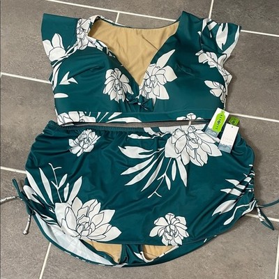 Set Cacique Flutter-Sleeve Swim Bikini Top and Swim Skirt size 26