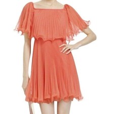 BCBGMaxAzria Galia Shalom Sunburst Pleated Tulle Dress Coral Sz 6