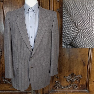 Oscar De La Renta Lion Jacket Blazer Mens 42L Light Brown Herringbone Stripe SV
