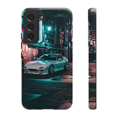 White RX-7 Car Tokyo Night Phone Cover Case for iPhone | Galaxy | Pixel