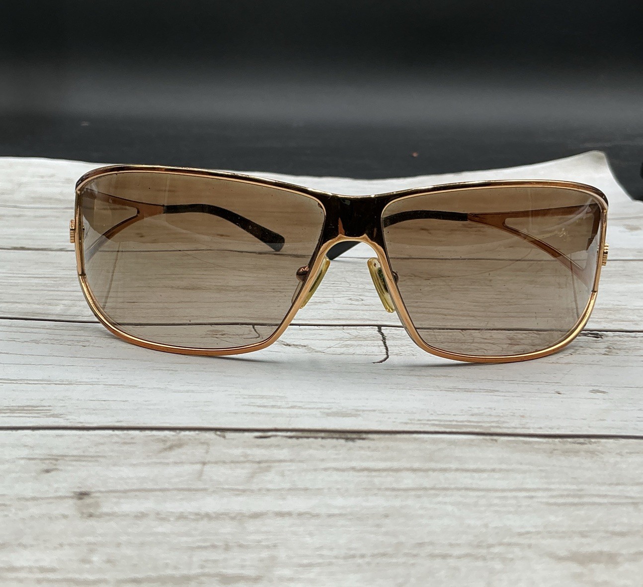 Versace Mod. 2040 Vintage Gold Shield Sunglasses with Brown Gradient Lenses