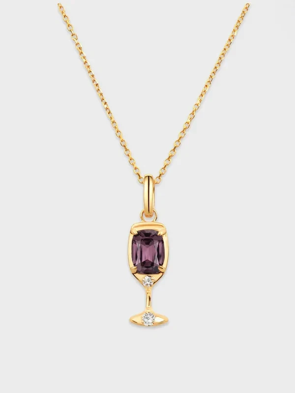 5ct Emerald Cut Simulated Purple Amethyst/CZ Wine Glass Pendant  14k Gold Plated - Image 2 of 4
