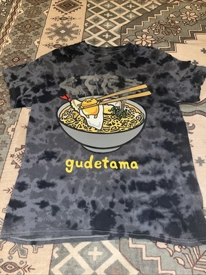 San Rio Gudetama Tie Dye Grey Cotton Ramen Eggs T-Shirt Small Anime