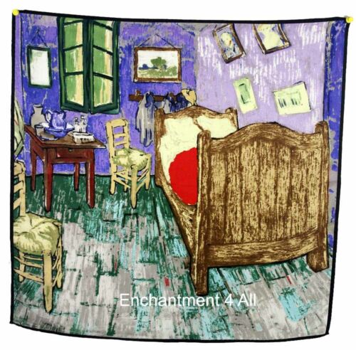 100% Silk Twill Scarf Wrap w/ Van Gogh's Oil Painting "Vincent's Bedroom in Arle
