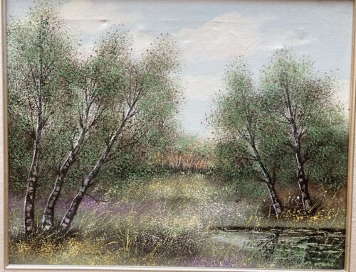 "Pintura al óleo vintage Robert Sills Gallery - Woodland Spring - marco 21""x25""" - Imagen 3 de 15