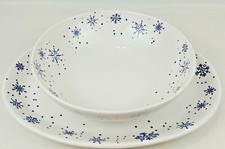 ANCHOR HOCKING CERAMIC STONEWARE SNOWFLAKE PLATTER SERVING BOWL SET
