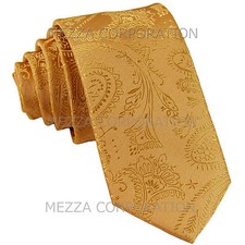 New Vesuvio Napoli polyester Men's 2.5" skinny necktie paisley formal prom Gold