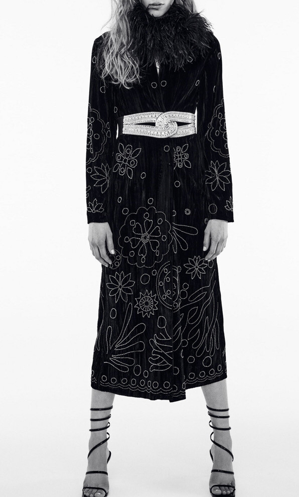 ZARA エンブロイダリー ベルベット キモノ ガウン ZARA BLACK EMBROIDERED BEADED KIMONO COAT VELVET SIZE: L | eBay