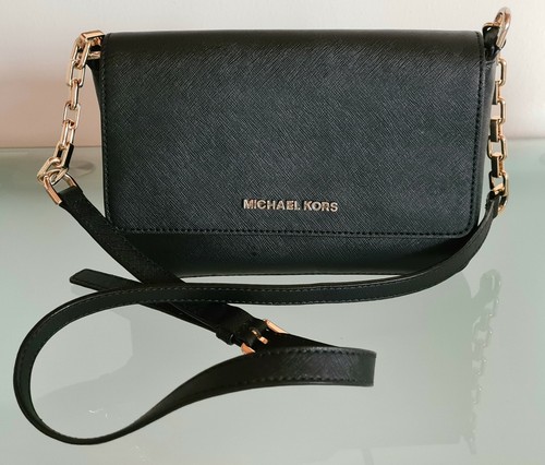 MICHAEL KORS MK borsa a tracolla , in pelle nera, dettagli dorati | eBay
