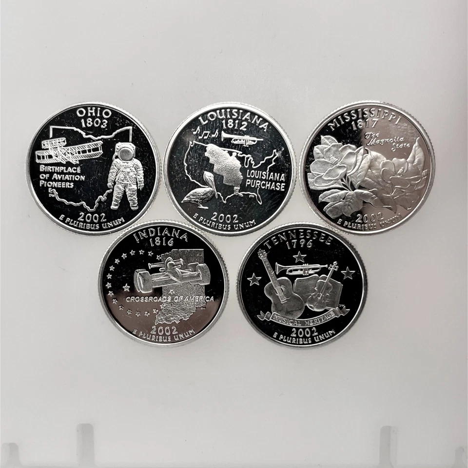 2002 S 5 Coin Year Set 50 States US Quarter 25c Gem Deep Cameo Proof 90% Silver - Image 4 of 4