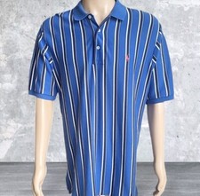 Ralph Lauren Polo Shirt Mens Large Blue White Striped Classic Golf Red Pony Logo