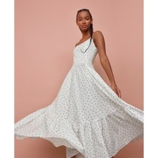 G. Label Theodora Bustier Tea-Length Dress in White-Blue Floral Size 6​