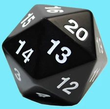 Koplow Games 55mm D20 Opaque Black White Countdown Die Life Counter Spindown