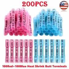 200PCS 22-16 Gauge Heat Shrink Butt Crimp Terminals Wire Connectors AWG Kit US