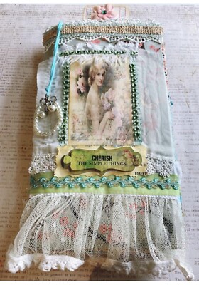 HANDMADE Vintage Retro Junk Journal Cherish Rose Lady GREEN 9x5