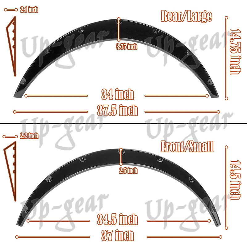 Guardabarros Flexible Universal Pintado Negro Arcos de Rueda Cuerpo Ancho 37" 4 Piezas Foto 2 de 4