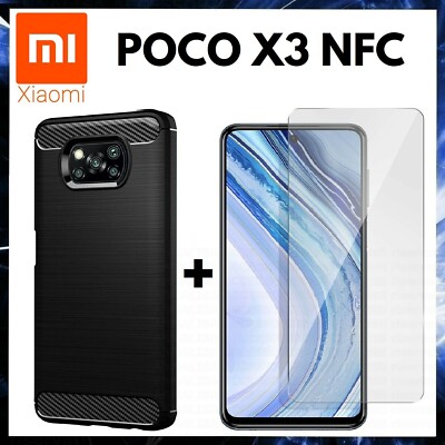 Per XIAOMI POCOPHONE POCO X3 NFC COVER NERA CARBON PELLICOLA VETRO TEMPERATO E - Foto 6