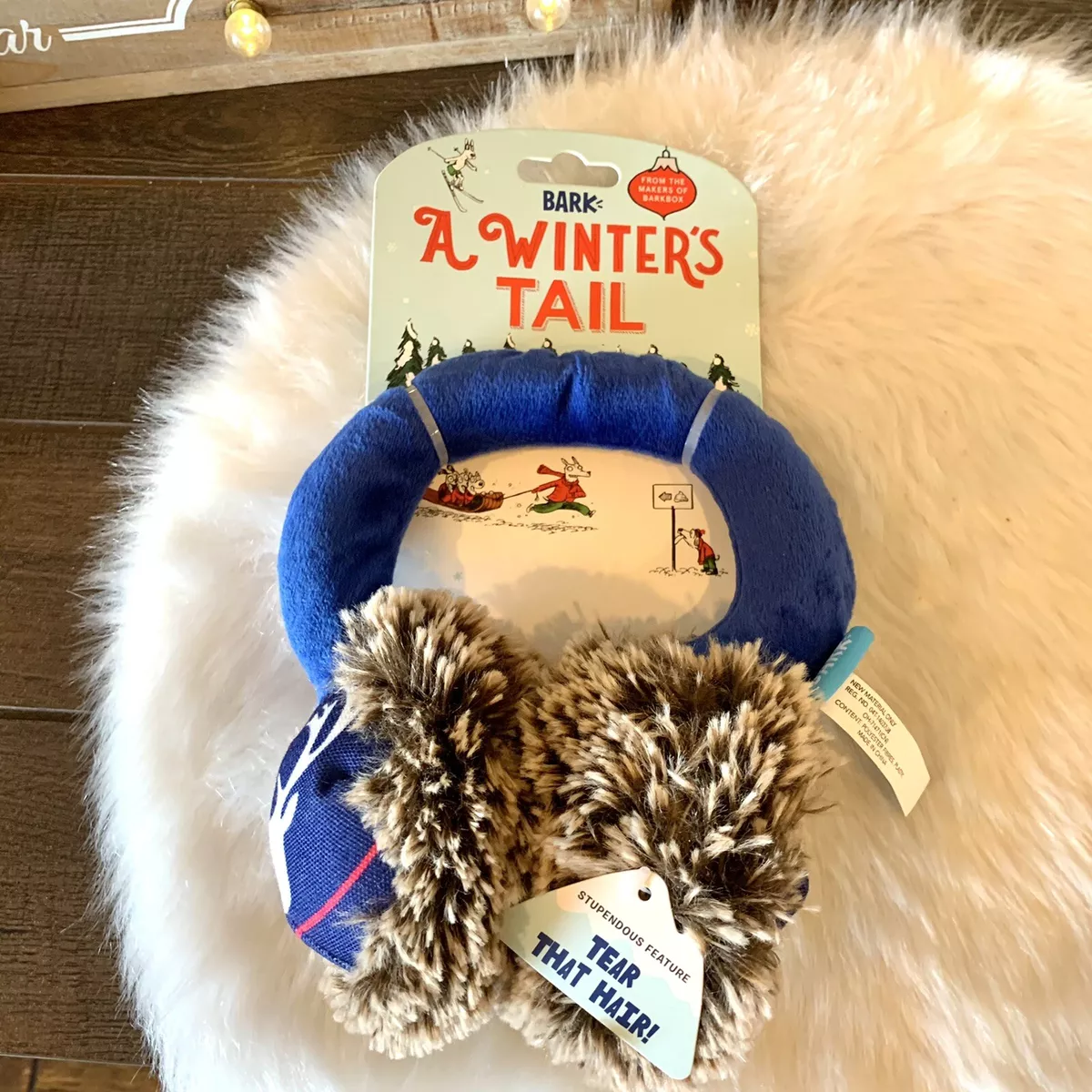 New BARK Barkbox Dog Toy Plush A Winters Tail Earmuffs Puppy