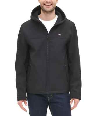 TOMMY HILFIGER Men's Hooded Soft Shell Jacket: Black Size M