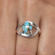 Blue Copper Turquoise 925 Sterling Silver Band Statement Handmade Ring All size