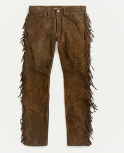 Hommes Native American Marron Vachette daim jeans en cuir style pantalon  avec franges | eBay