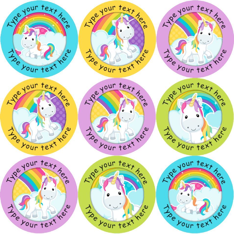 144 Personalised Rainbow Unicorns 30mm Reward Stickers ideal for School Teachers