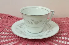 6 SETS YORK BY EMPRESS (JAPAN) 609 PINK ROSES GRAY LEAVES SCALLOP CUPS & SAUCERS